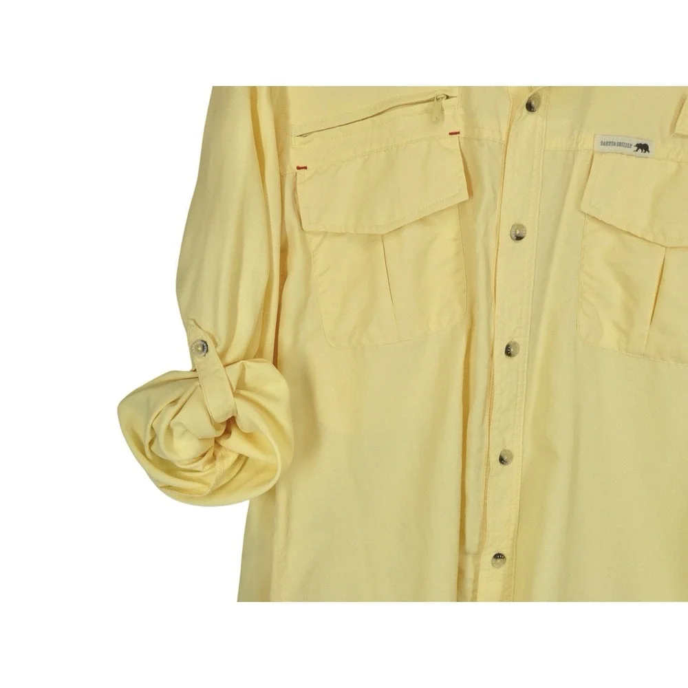 Dakota Grizzly Button Up Hiking Shirt Men L Yellow‎ Outdoor Nylon roll up sleeve